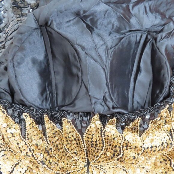 Vintage Nikhil Womens Large Silk Black Gold Sequin Beaded High Neck Dress NEW - Picture 11 of 13